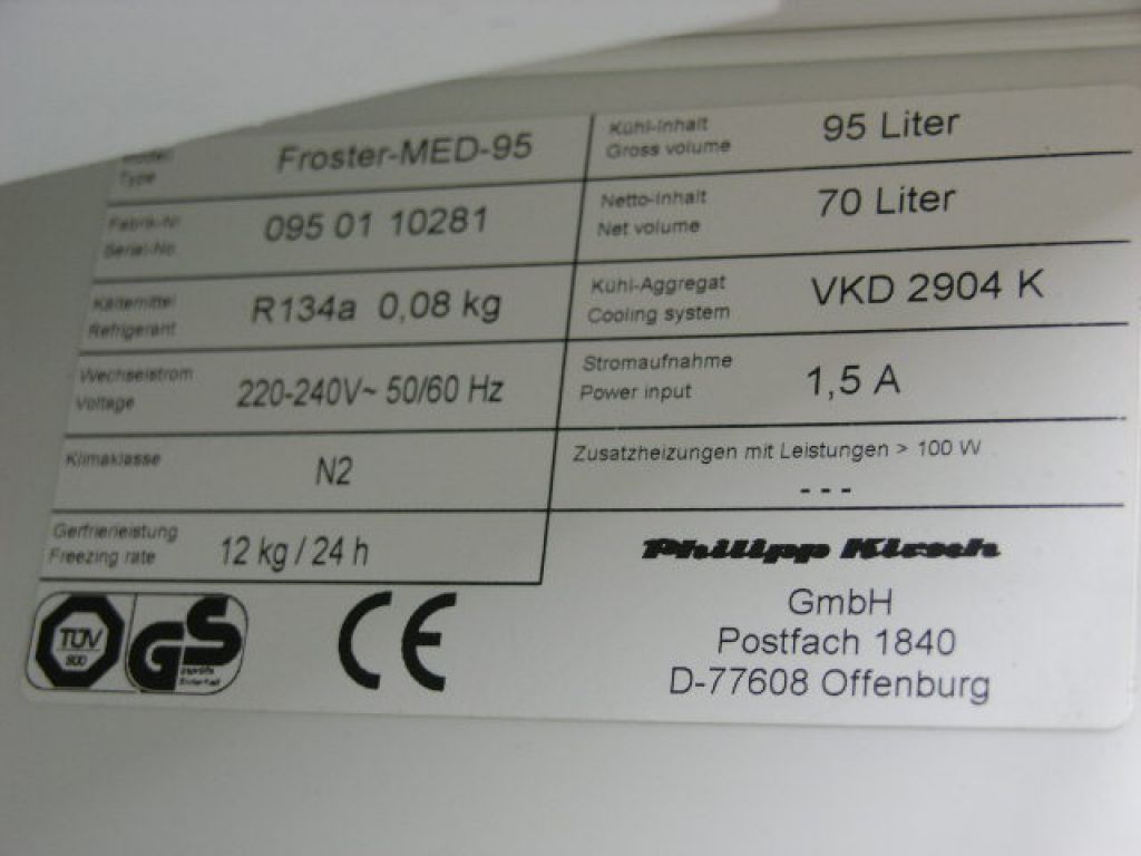 Kirsch Pharmaceutical Freezer Froster Med 95