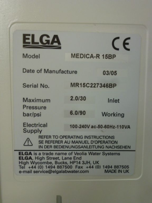 Elga MEDICA-R 15BP Ultra Pure Water System