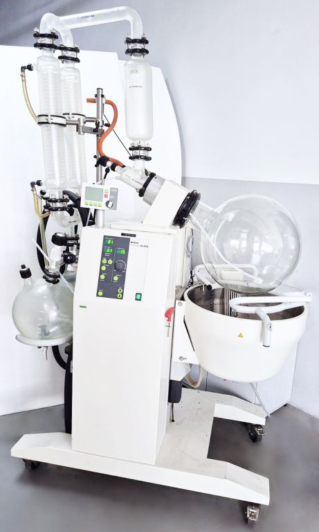 Büchi R-250 large rotary evaporator with 50 litre evaporator flask and 2x 20 litre collection flasks, D2 glass set