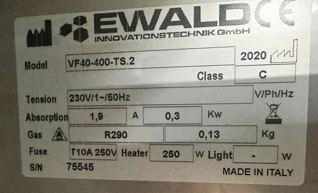 Ewald VF40-400TS.2 Professional Laboratory Freezer with very rapid recovery times, 384 liters, -40°C from 2020