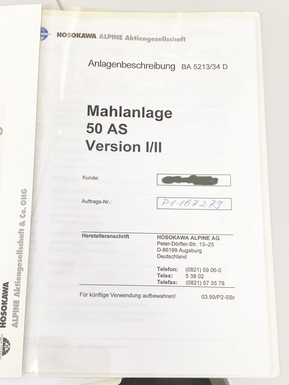 Hosokawa Alpine® Spiralmühle 50 AS mit PSD 135 Scheibendosierer und Fritsch laborette24 komplett mit Dokumentation