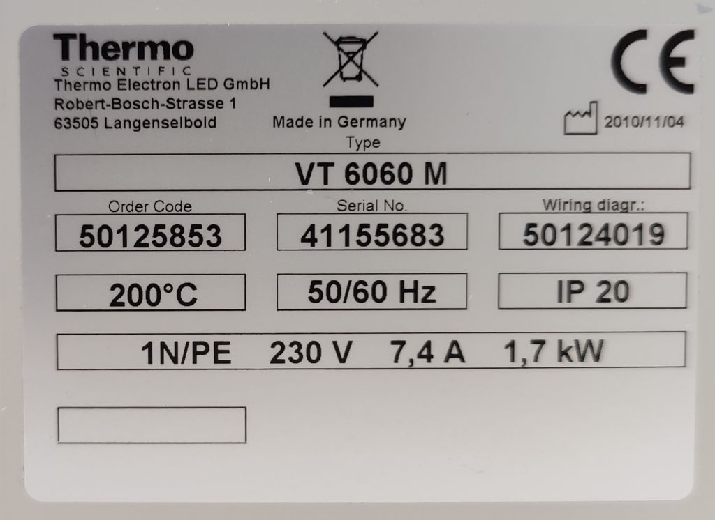 Heraeus VT 6060 M special version, 200°C