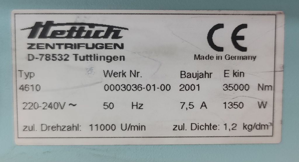 Hettich Rotina 46 R, max. 4 x 400 ml, 110,000 rpm