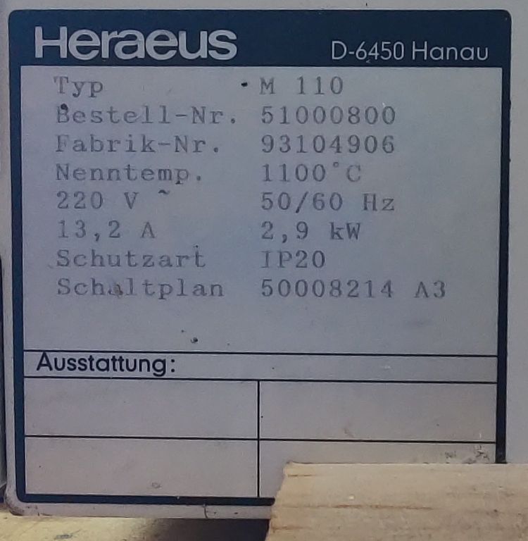 Heraeus M110 Muffelofen 1100°C -- 9 Liter Volumen
