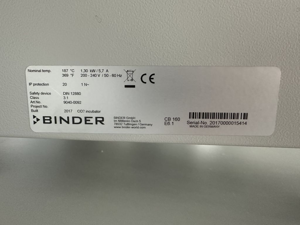 Binder CB160 CO2 Incubator like new.