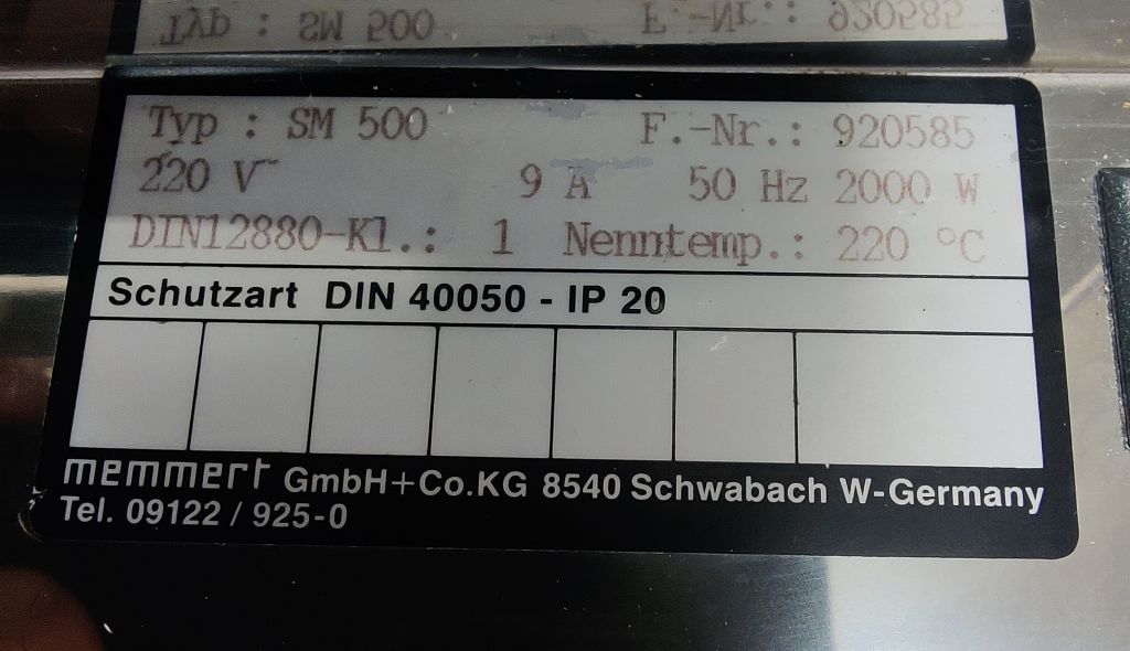 Memmert SM500 sterilization Oven, 220°C, 108 Liter, PID