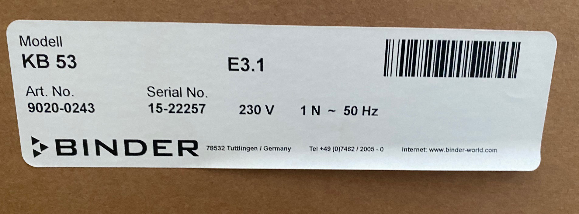 labstuff.eu BINDER Cooled incubator KB 53 (E3.1) NEW