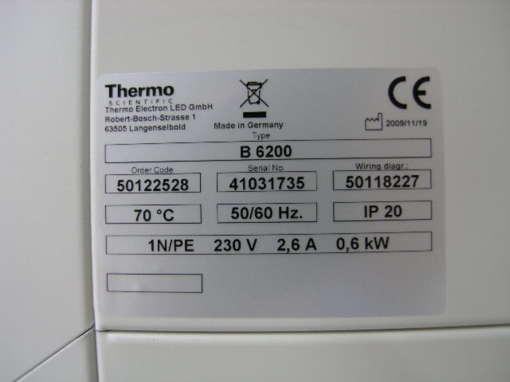 Heraeus B6200 incubator 70°C