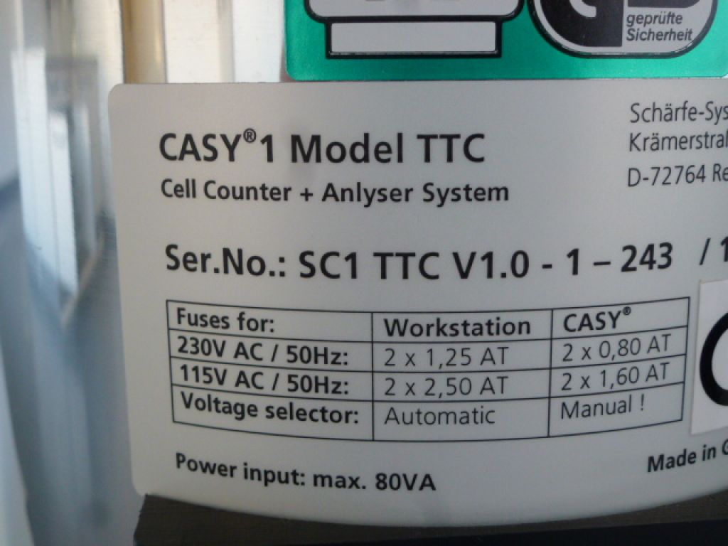 Roche Innovatis Casy 1 TTC Cell Counter & Analyser System