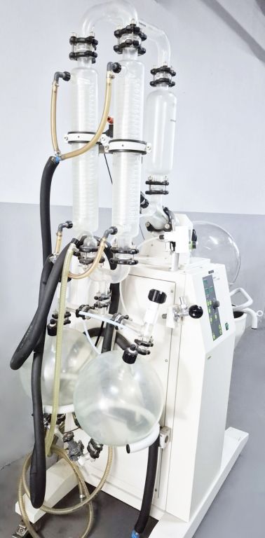 Büchi R-250 large rotary evaporator with 50 litre evaporator flask and 2x 20 litre collection flasks, D2 glass set
