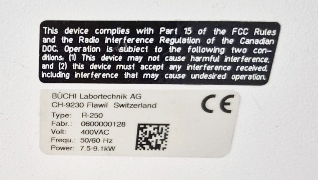 Büchi R-250 large rotary evaporator with 50 litre evaporator flask and 2x 20 litre collection flasks, D2 glass set