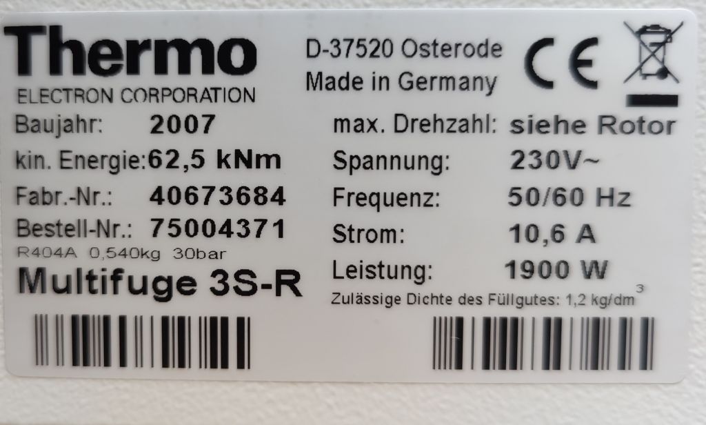 Thermo Heraeus Multifuge 3 S R with Swing Out Rotor