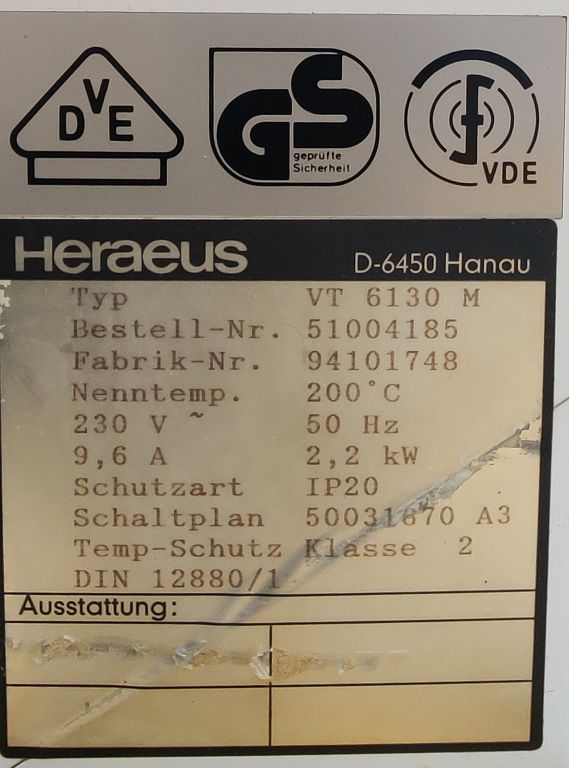 Heraeus VT6130M Vacuumoven