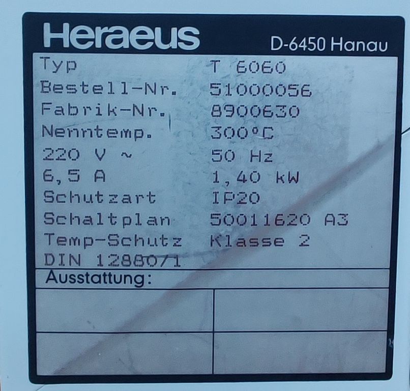 Heraeus T6060, 300°C, 57 Liter