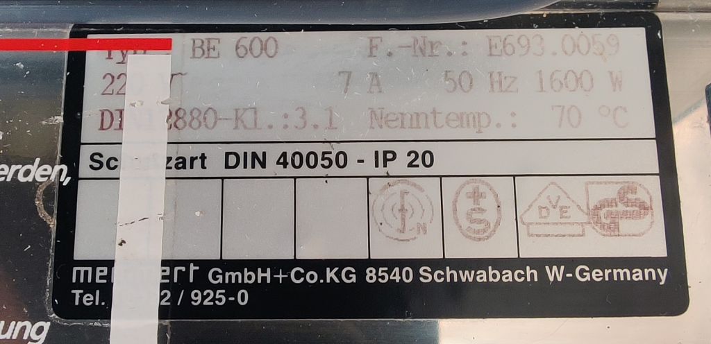 Memmert BE 600 incubator, 70°C, 256 liters, PID control