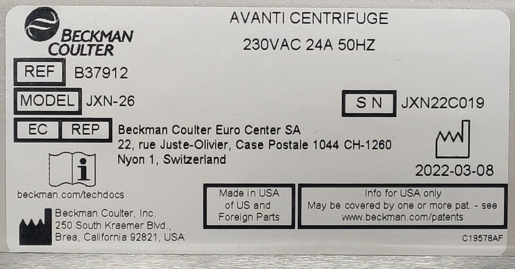 Beckman Avanti JXN-26, built in 2022