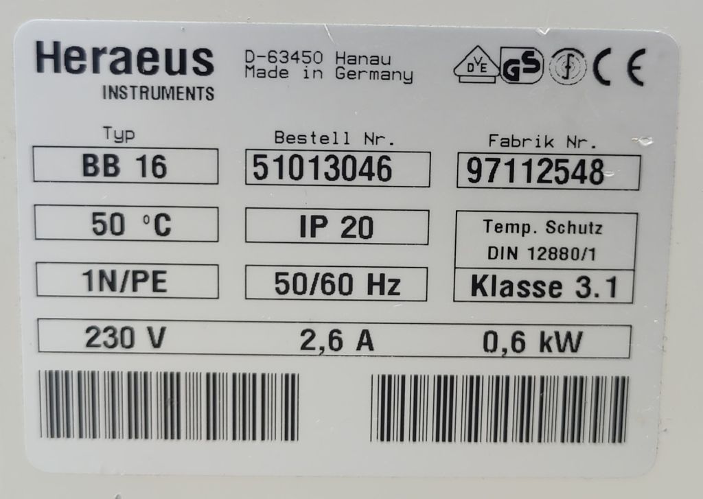 Heraeus BB 16, CO2, 140 Liter, 5-50°C