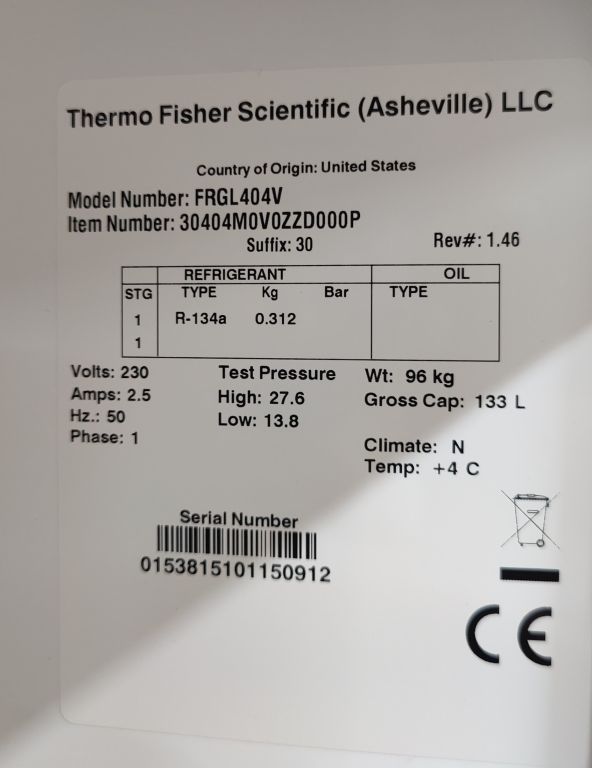 Thermo Scientific REL404V Hochleistungs-Laborkühlschrank, 1-8°C, 133l