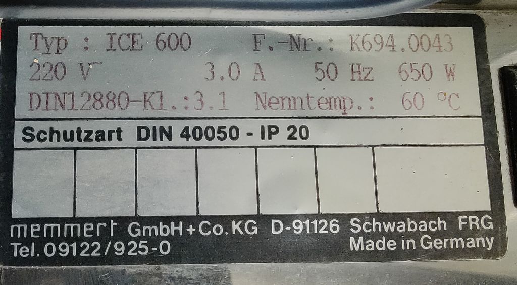 Memmert ICE600 Cooling Incubator, 240 Liter, 0-60°C