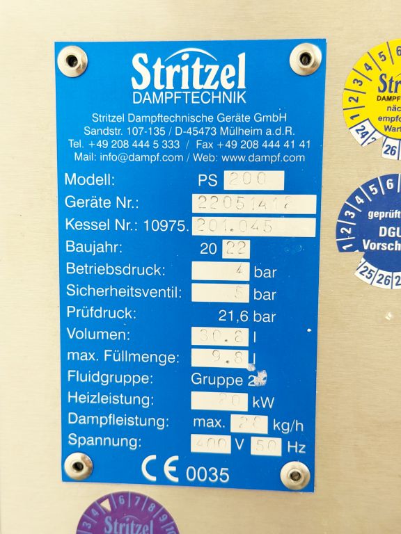 Stritzel PS200 Dampferzeuger, 28kg/h, 20kW, Baujahr 2022
