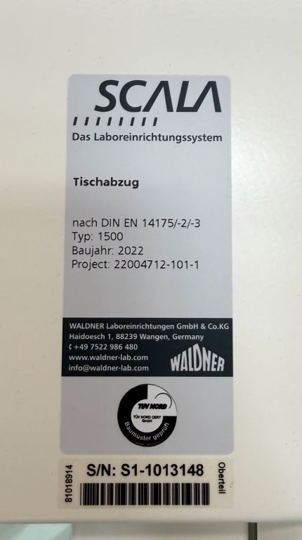 Waldner Scala TA1500 Laborabzug aus 2022  1500x900x2700mm, Keramik, schaltbare Steckdosen