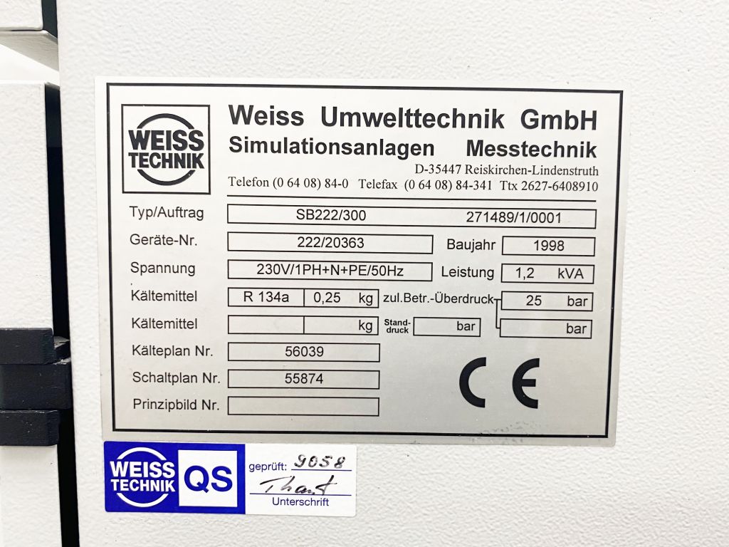 Weiss climate chamber SBU222/300 with humidity option, -10°C to +90°C temperature range 300 liters volume Humidity: 10 - 90%